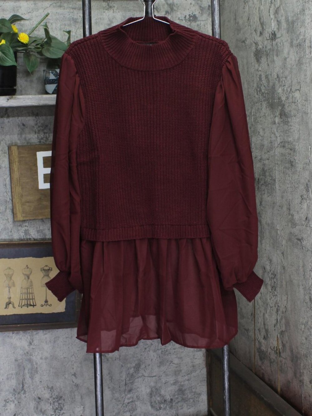 Red Eloquii Plus Twofer Sweater With Chiffon Maroon Banner 22W 24W Sz TWOFER